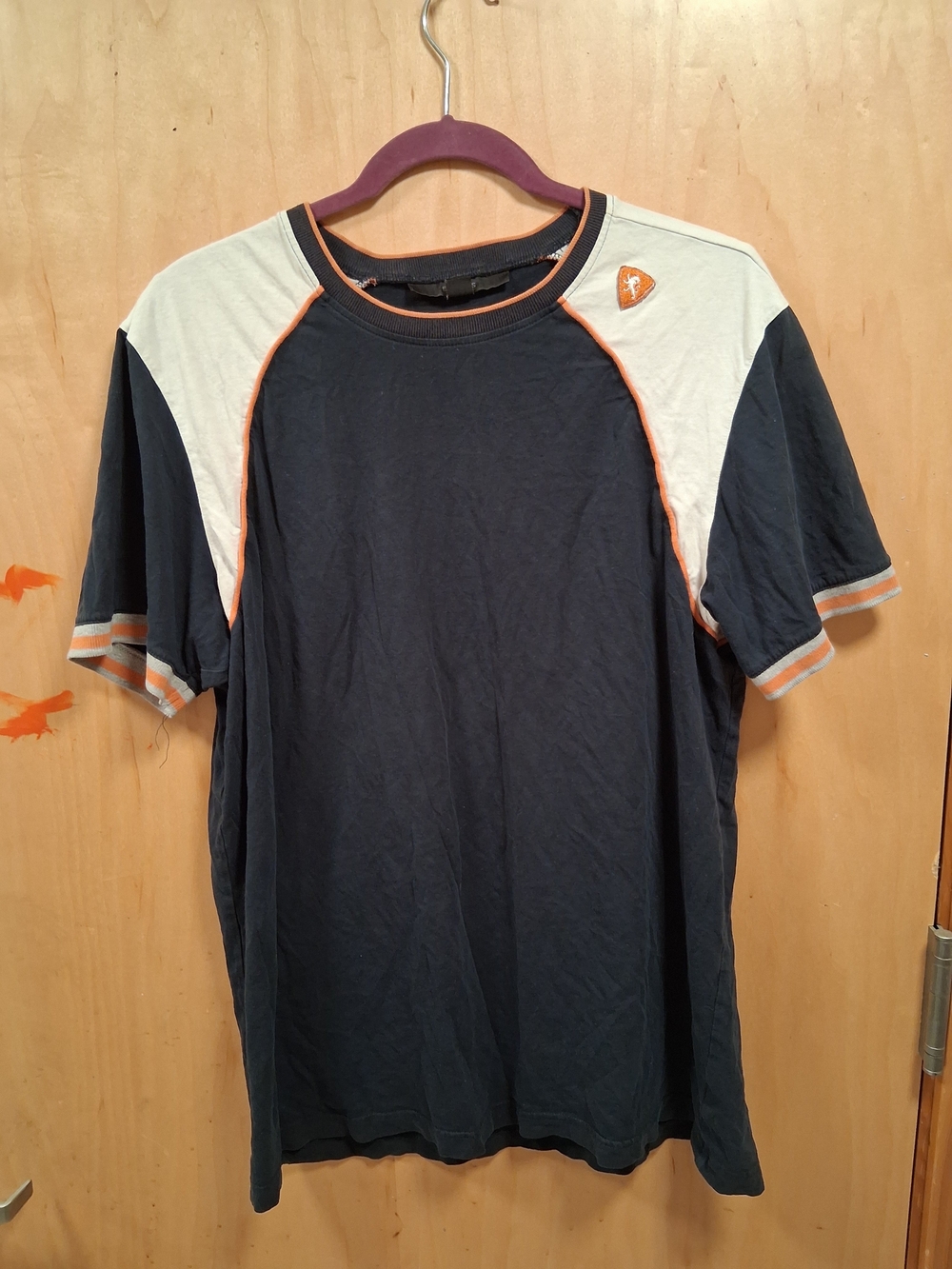 Express Men's Short Sleeve Raglan Tee in Black, Cream & Orange Trim